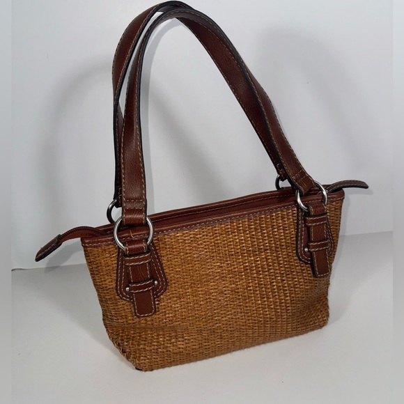 Vintage Fossil Small Handbag weave Leather Purse Satchel - Picture 3 of 7
